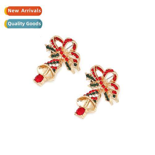 lovely alloy inlaid diamd bow bell Christmas earrings temper