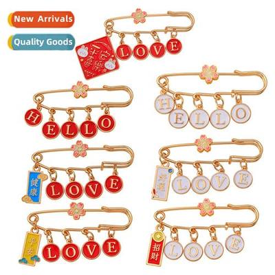 Chinese style blessings peace and health good luck brooch pe