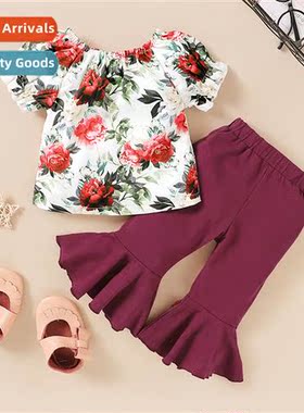 Girls Spring  Autumn 2020 new n big red flower print top + s