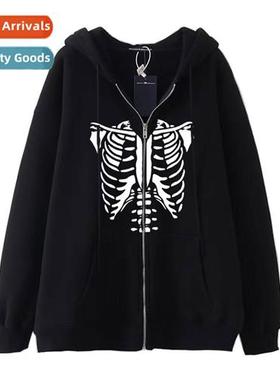 Dark Hip Hop Gothic Harajuku Y2k Sternum Zipper Hoodie Mens