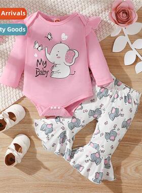 Girls spring  fall  2022 new n elephant lg-sleeved printed t