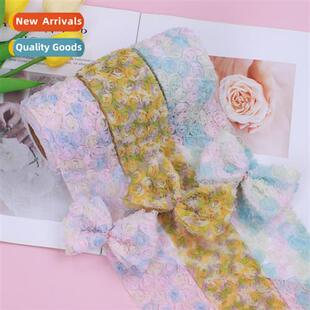 6cm wide and 5 yards lg 3d gradient colorful roses embroider