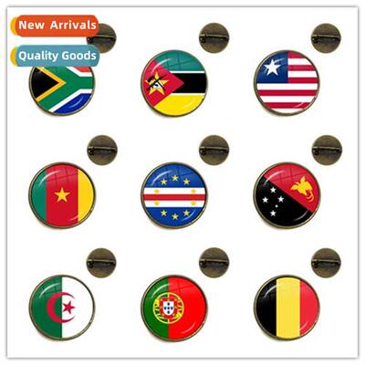 Belgium, Portugal etc. Flag Glass Caboch Brooch