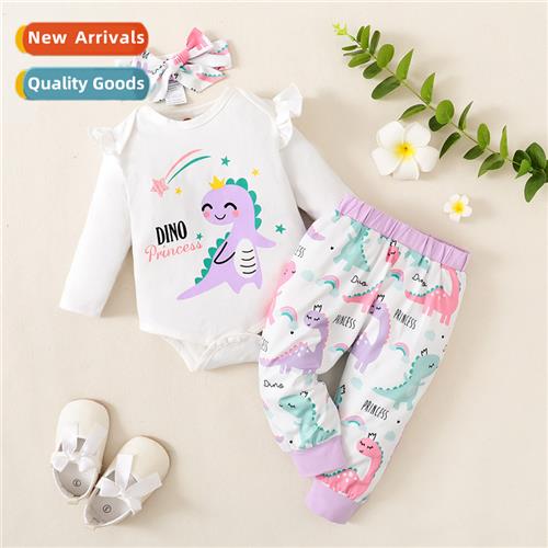 Girls Spring  Autumn 2021 new n cute dinosaur print lg-sleev