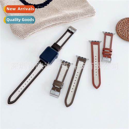 适用Apple canvas with leather strap apple watchSE8765432 col