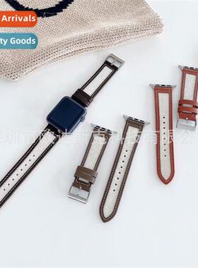 适用Apple canvas with leather strap apple watchSE8765432 col