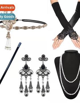 1920s Flapper Girl Dress Halloween Costume Gloves Smoking Po