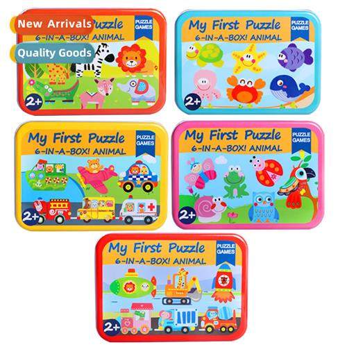 Wooden ir box 6 in 1 carto animal jigsaw puzzle childrens ea