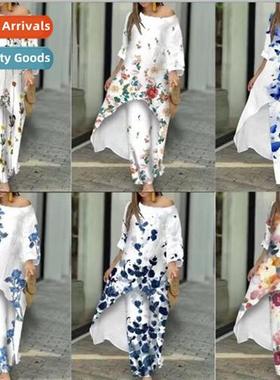 2023 New Womens Fashi Casual Loose Irregular Printed Nine Mi
