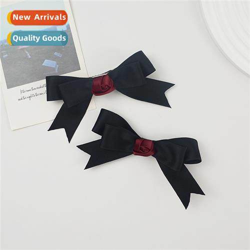Black retro rose bow hair clips female classic versatile sid