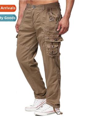 Autumn and winter mens casual solid color multi-pocket washe