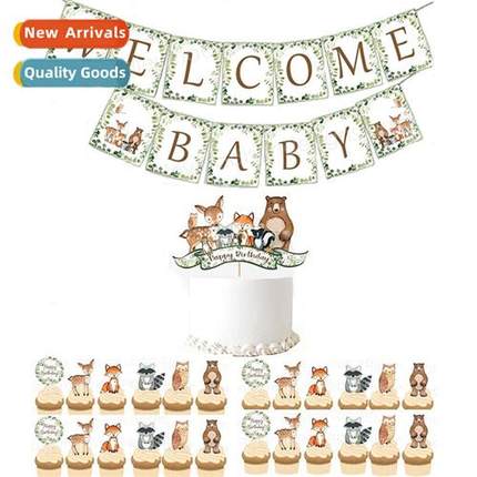 New Green Jungle Cake Inserts Pull Flags Cupcake Decoratis B