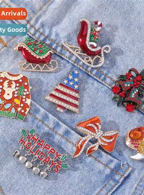 Christmas new brooch flag Christmas e sleigh Christmas bell