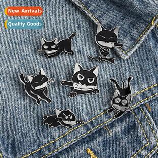 Creative Black Cat Knife Handle Brooch Enamel Oil Dripping B