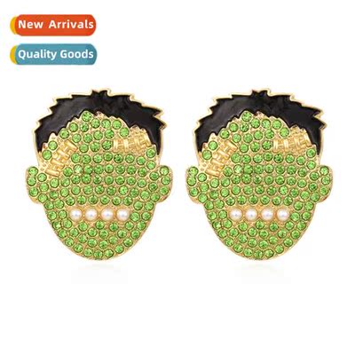 New simple hmade alloy diamd earrings retro nd character hea