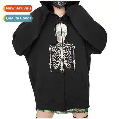 2022 ins fashi persaly skull print men  women zipper cardiga