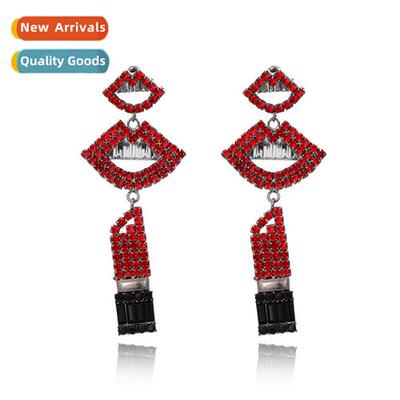 New exaggerated lg mouth lipstick earrings retro alloy diamd