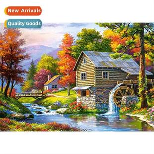New forest waterwheel cabin lscape diamd painting modern sim
