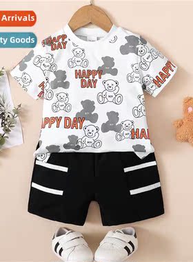 Girls spring  autumn  2023 new n bear print short-sleeved to