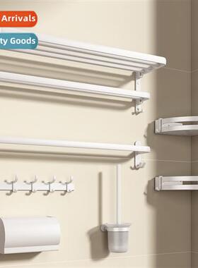 Whe Bathroom Shelf Set Folding Towel Bar No-Punch Space Alum