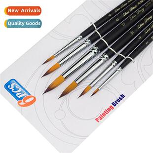 6 Matte Black Rods Dual Color Nyl Hair Tip Watercolor Brushe