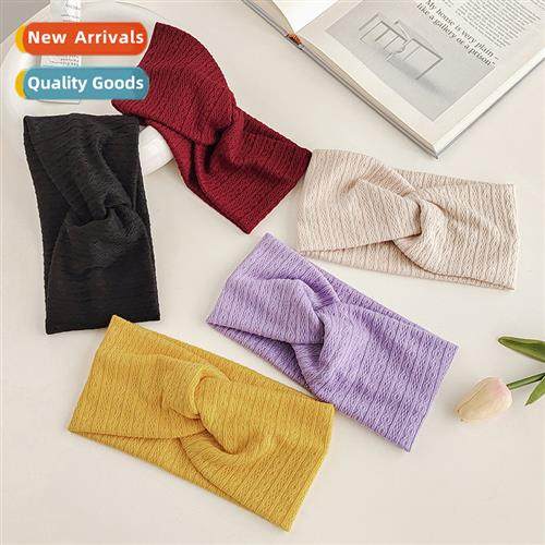 Korean versi   knted hair band solid colour elastic cross sp