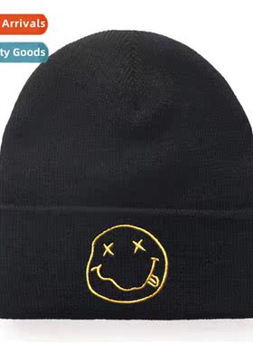men  women 90s Grunge Smiley embroidered kn cap riding warm