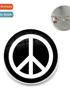 New Peace Symbol Glass Pin Round Hippie Peace Sign Bus Lapel