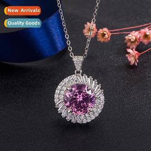large zirc pendant Round pink diamd women full