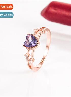Heart-shaped amethyst zircia ring female      love purple di