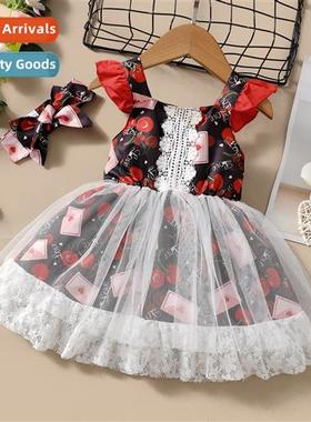 Girls Spring  Autumn 2023 new n sleeveless mesh printed midd