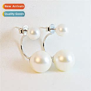 back hanging double silver female plated earrings pearl