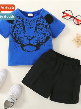 Boys spring  autumn  2023 new n tiger print short-sleeved to