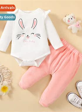 Girls spring  fall 2023 new n Easter bunny print lg-sleeved