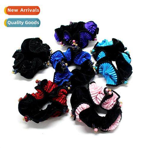 Beaded Elastic Headb Hair Accessories  Fabric Crushed Flower