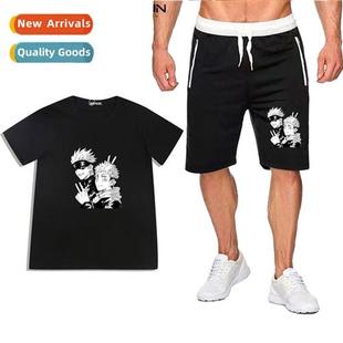 printed shi spell sleeved short war back anime Japanese