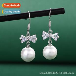 Fashi female pearl earrings bow network pendant-shaped ear h