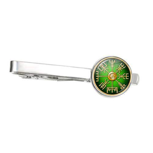 Nordic Viking Compass Rune Tie Clip Glass Caboch Mens Silver