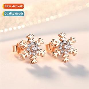 n new rose gold snowflake earrings female hollow inlaid diam
