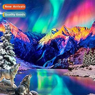 full new hmade diamd round wolf aurora DIY painting Diamd