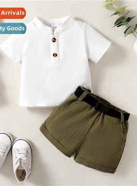 Boys spring  autumn  2023 new n solid color short-sleeved to