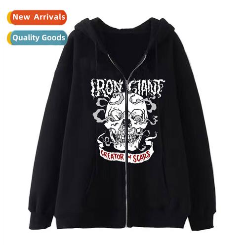 Dark wind hip-hop gothic Harajuku Y2Y skull zipper hoodie me