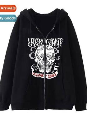 Dark wind hip-hop gothic Harajuku Y2Y skull zipper hoodie me