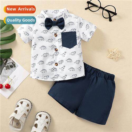 Boys spring  autumn  2023 new n dinosaur print short-sleeved