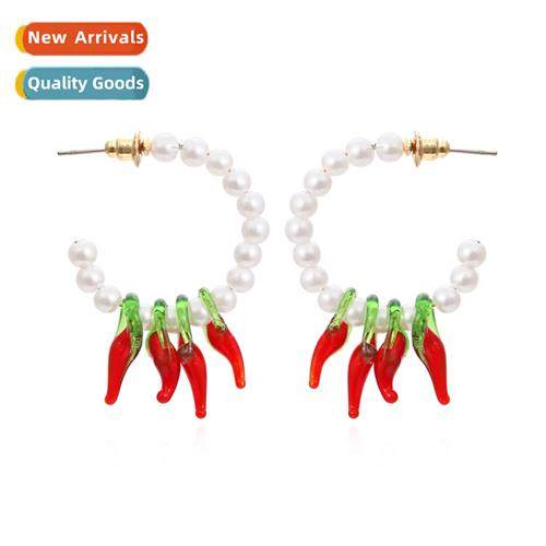 simple geometric C-shaped pearl earrings retro fashi chili e