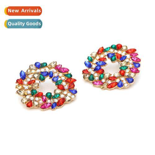 simple colorful diamd alloy earrings retro fashi wreath circ