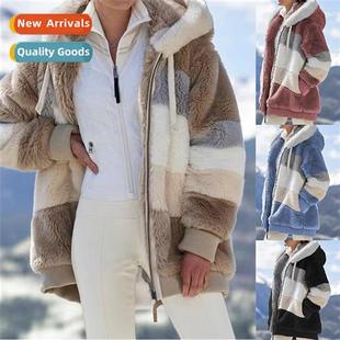 Warm Plush Patchwork 2023 Pocket Winter Zipper Hoode Autumn