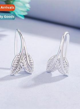 n 925 silver-plated Mori leaves earrings female lerary small