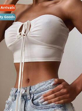 Drawstring Cross Neck Wrap Women Solid Color Sexy Waistless