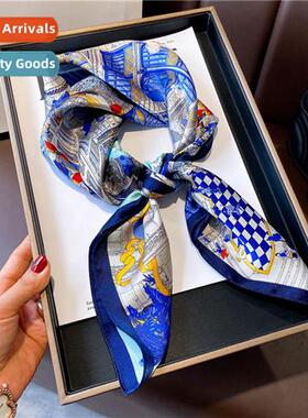 Silk silk scarf small square scarf blue castle fashi mulberr